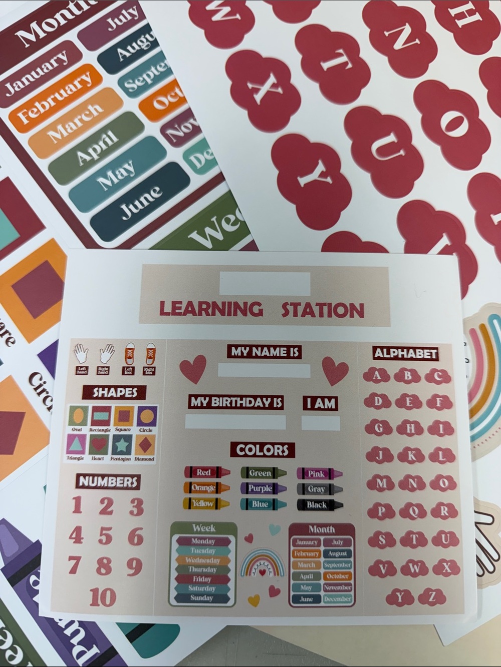 Learning Station Educational Wall Portable Trifold Station shapes colors months